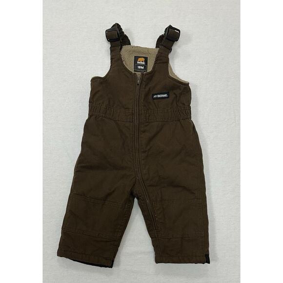 Berne Kids 18 Month Brown Canvas Snowpants Insulated Overalls Winter - Picture 1 of 6